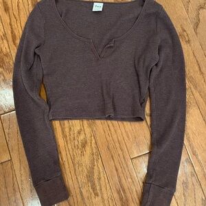 TNA Women's Brownish Burgundy Long Sleeve Crop Top